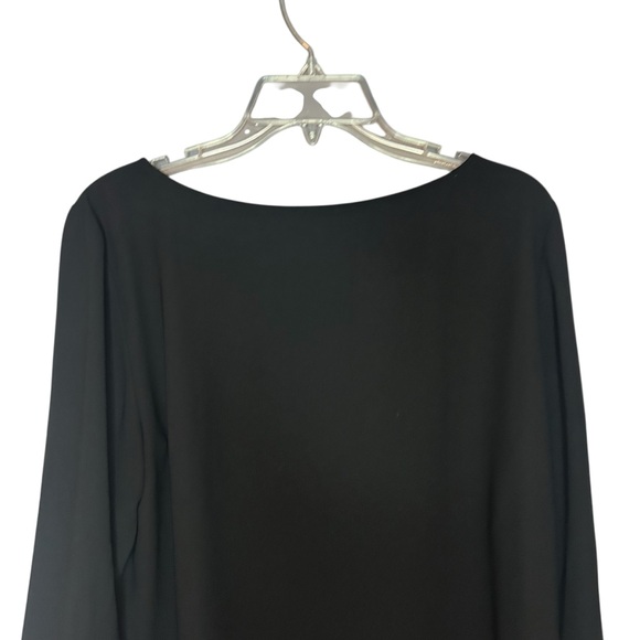 Talbots black bell sleeve blouse tie cuffs trim detail size large - Picture 4 of 11